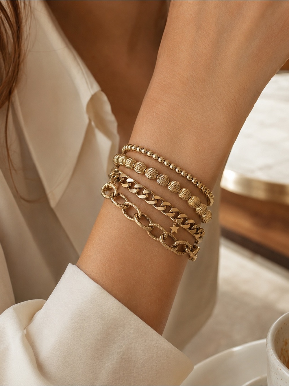 Vintage Gold Layered Bracelet Stack